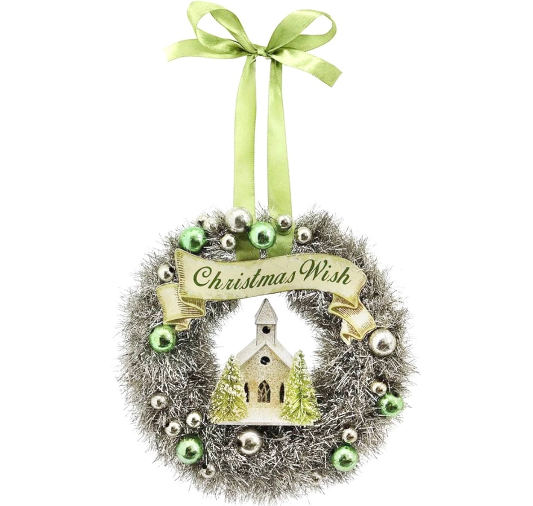 Christmas Wish Large Tinsel Wreath Ornament