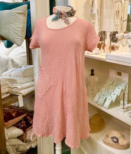 Cotton Gauze Dress (Denim, Ballet Pink)
