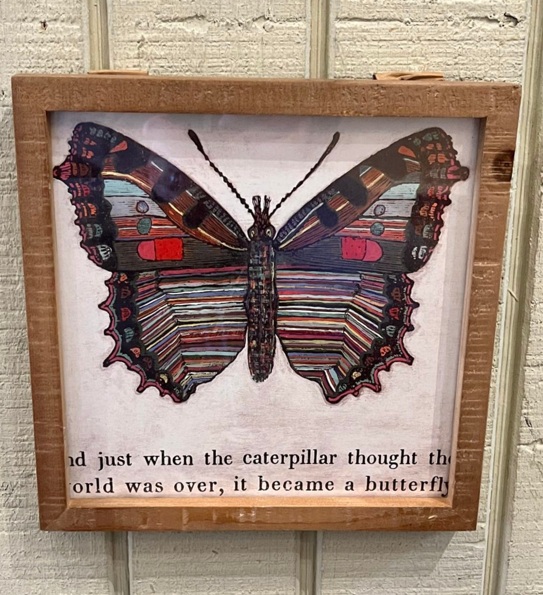 Butterfly Art in Wooden Frame, 8x8