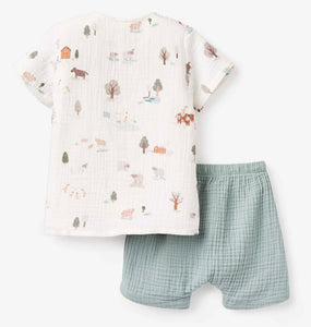 Elegant Baby On The Farm Organic Cotton Muslin Top + Shorts Set