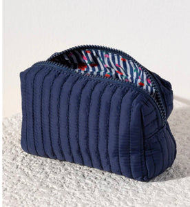 Quilted Nylon Cosmetic Pouch (Green, Navy)