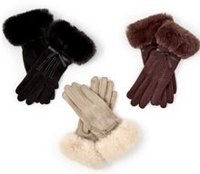 Load image into Gallery viewer, Cashmere Feel Gloves with Faux Fur Cuff (Brown, Black, Winter White)
