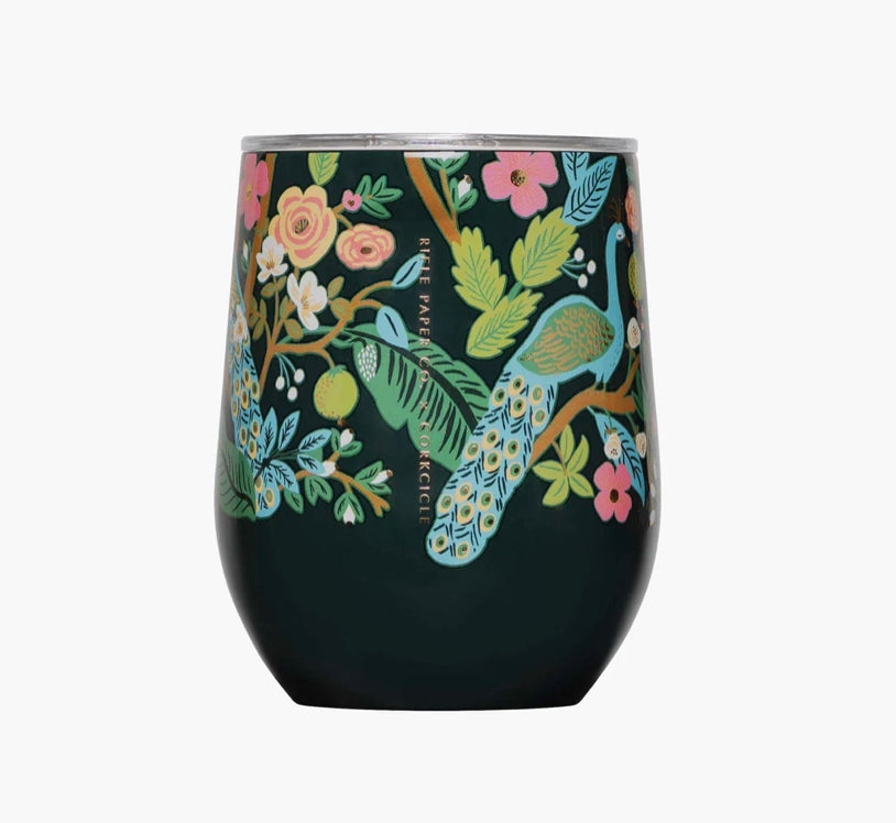 corkcicle wine glasses Rifle Paper Co. Stemless 12oz / Peacock Blue
