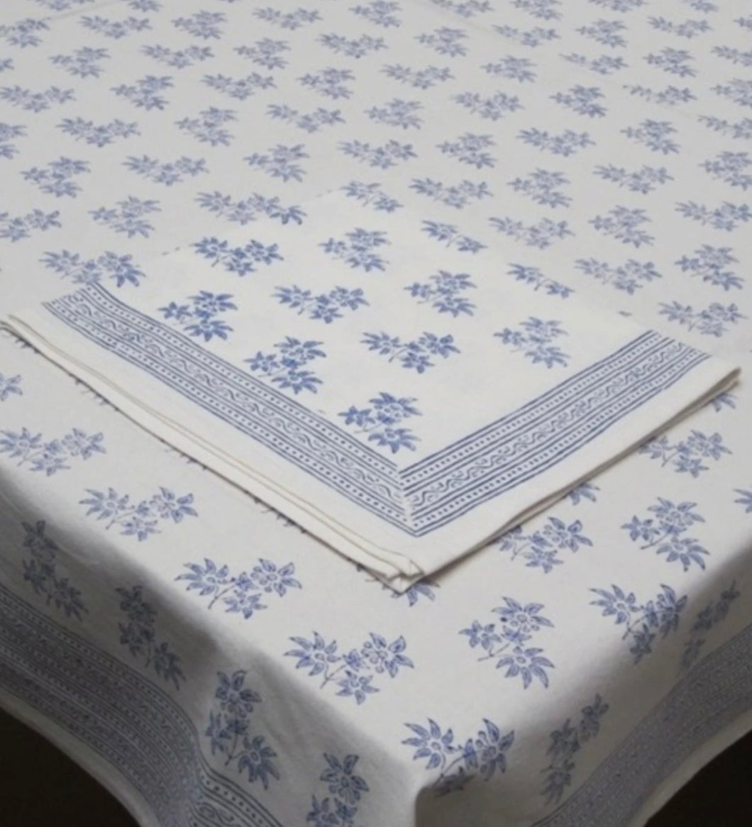 Jasmine Blue Hand Block Printed Tablecloth  (3 Sizes)