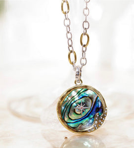 Waxing Poetic The Sea is Always Home Abalone Pendant on Twisted Link 20" Chain