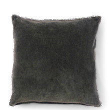 Load image into Gallery viewer, Velvet Pillow with Pom Pom Trim (Moss, Pine)
