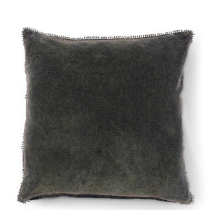 Velvet Pillow with Pom Pom Trim (Moss, Pine)