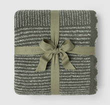 Load image into Gallery viewer, Barefoot Dreams CozyChic Scallop Stripe Throw, Olive/Cream

