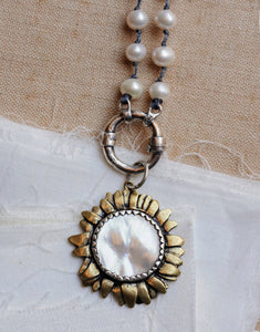 Waxing Poetic Moon Daisy White Pearl Pendant