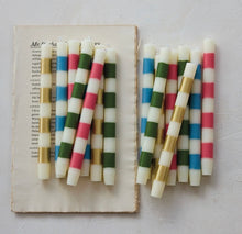 Load image into Gallery viewer, Green Stripe Taper Candles, Set of Two
