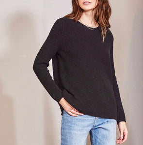 Emma Crewneck Shaker Sweater  (Black, Smoke Grey)