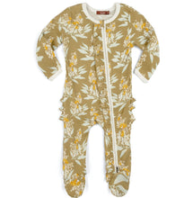 Load image into Gallery viewer, Milkbarn Organic Cotton Ruffle Zipper Footed Romper, Gold Floral
