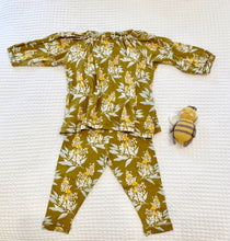 Load image into Gallery viewer, Milkbarn Gold Floral Dress &amp; Legging Set
