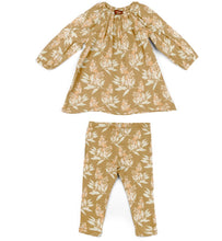 Load image into Gallery viewer, Milkbarn Gold Floral Dress &amp; Legging Set

