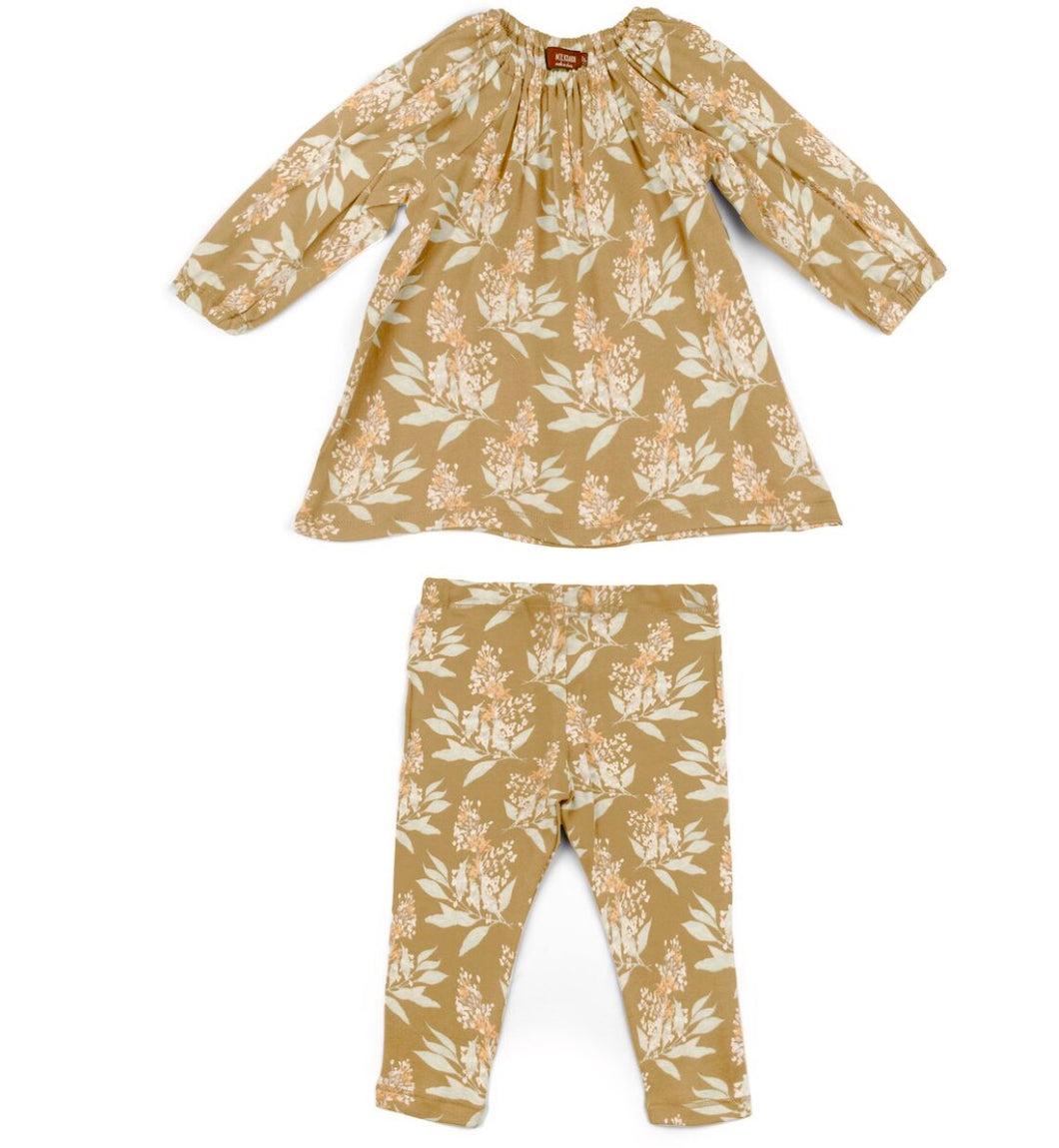 Milkbarn Gold Floral Dress & Legging Set