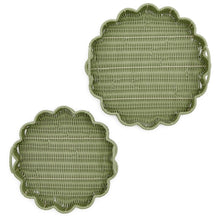 Load image into Gallery viewer, All Weather Wicker Scalloped Edge Green Round Serving Tray, 2 Sizes
