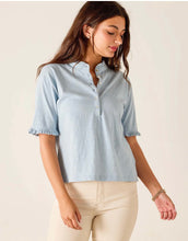 Load image into Gallery viewer, MerSea Josephine Ruffle Henley Tee, Niagara Mist
