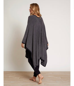 Barefoot Dreams CozyChic Lite Bordered Wrap, Mineral/Black