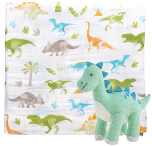 Cotton Baby Blanket + Stuffed Animal Gift Set