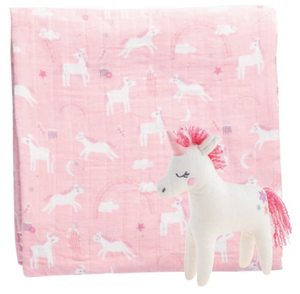 Cotton Baby Blanket + Stuffed Animal Gift Set (3 Styles)