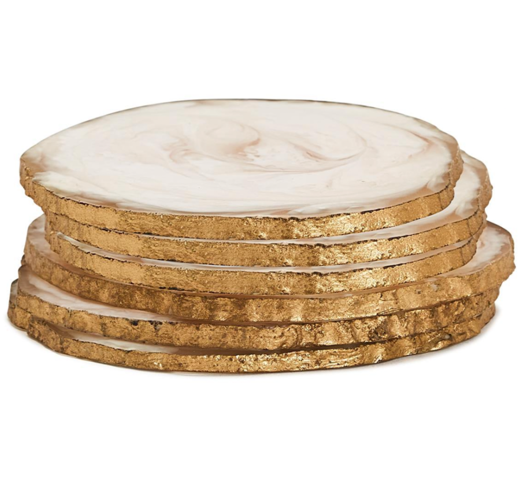 White Resin + Gold Coasters, Set of 6