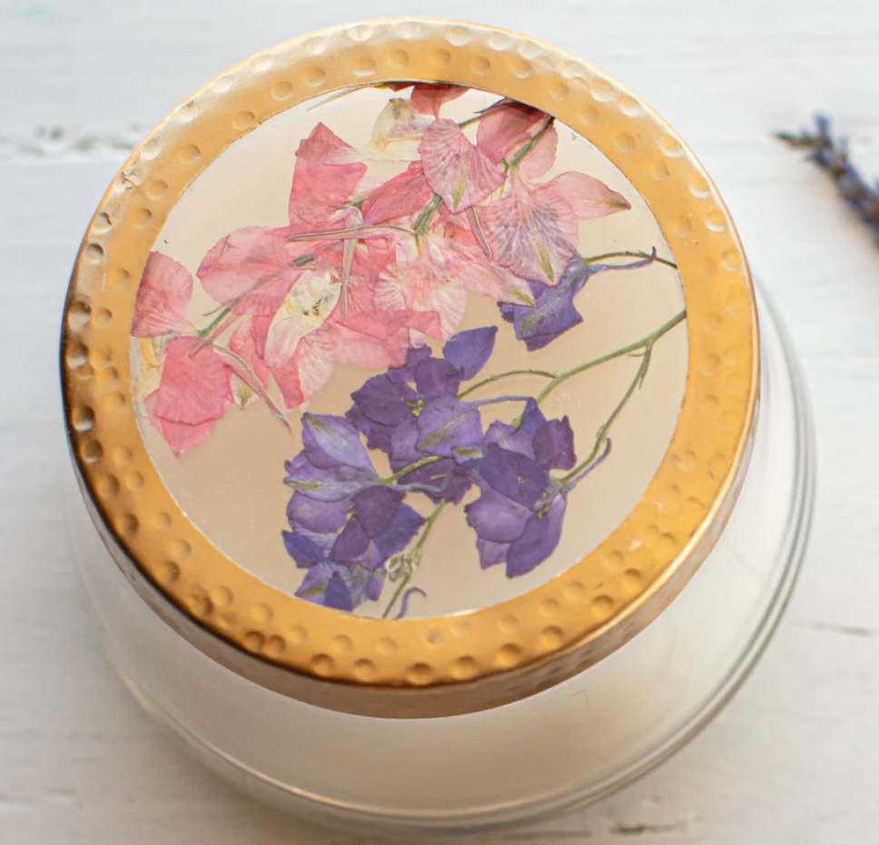 Roman Lavender Pressed Floral Candle, Medium