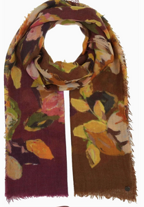 Painted Ombre Roses Wool Scarf  (Teal, Wine)