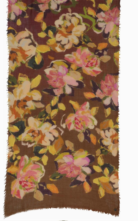 Painted Ombre Roses Wool Scarf  (Teal, Wine)
