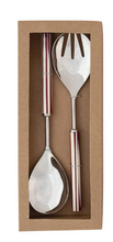 Load image into Gallery viewer, Red &amp; White Stripe Resin Salad Servers
