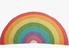 Load image into Gallery viewer, wool hooked pillow in rainbow shape and colors, perfect for kids or baby room for a happy pop of color
