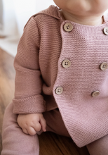 Load image into Gallery viewer, Organic Cotton Knit Hooded Baby Sweater (Vintage Rose, Stone)
