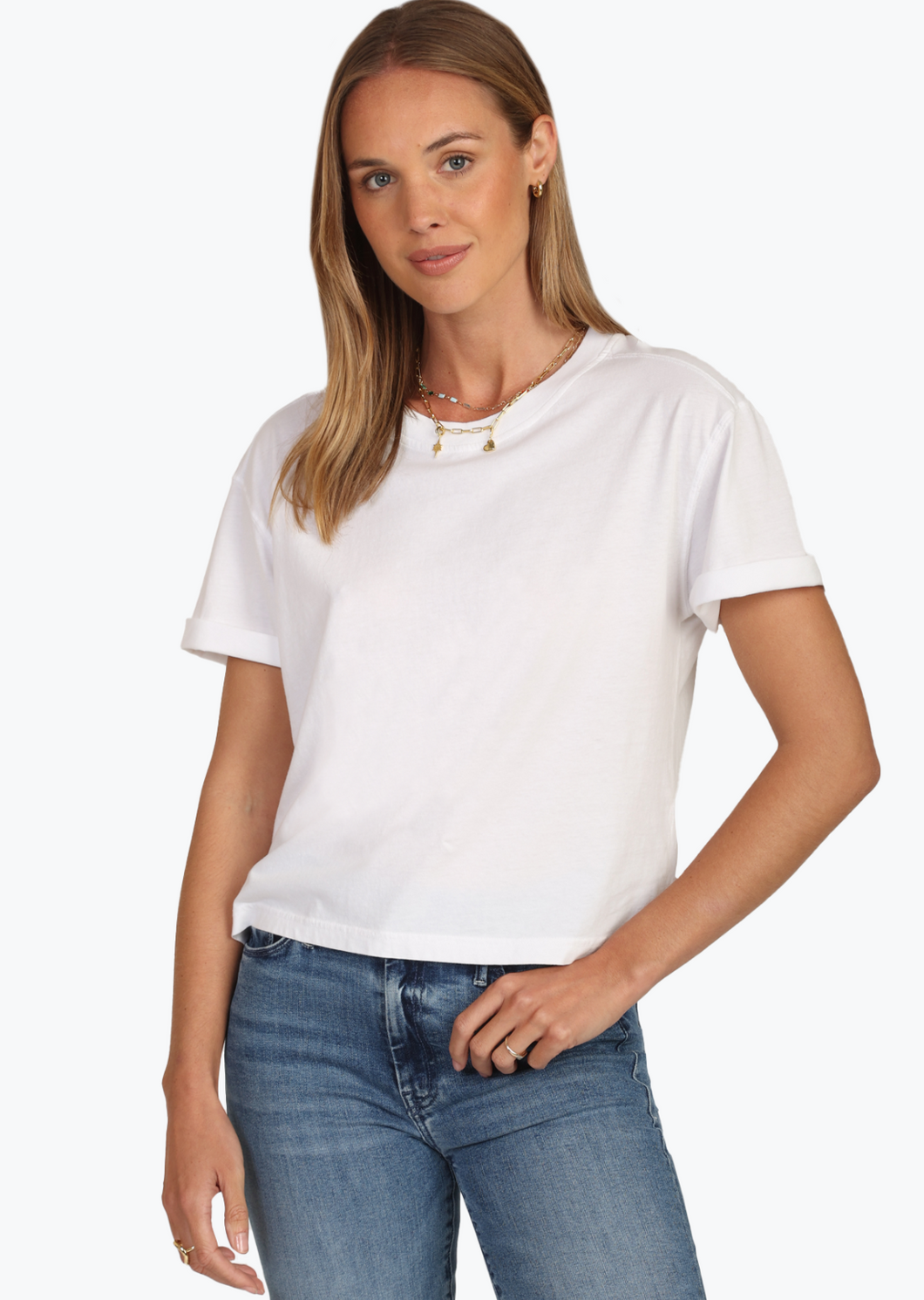 Short Sleeve Crop T-Shirt With Rolled Sleeve