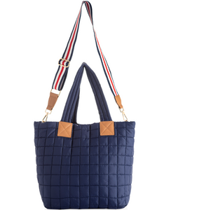Quilted Nylon Tote (Navy, Tan, Green)