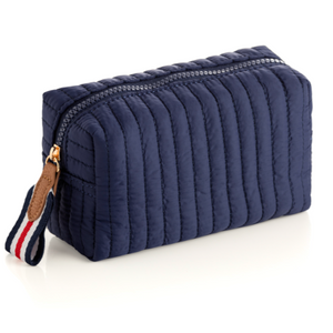 Quilted Nylon Cosmetic Pouch (Green, Navy)