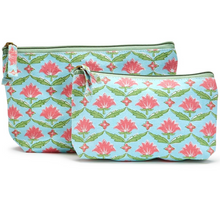 Load image into Gallery viewer, Floral Block Print Canvas Pouch Set (Blue, Pink, White)
