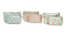 Load image into Gallery viewer, Floral Block Print Canvas Pouch Set (Blue, Pink, White)
