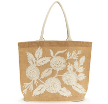 Load image into Gallery viewer, Embroidered Floral Jute Tote
