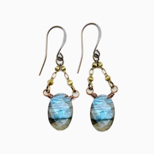 Oval Aqua + Kyanite Earrings