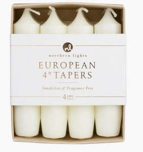 European 4" Taper Candles, 8 Pack