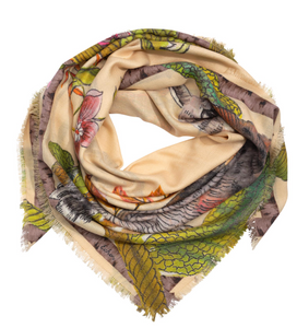 Echo Hoot Hoot Print Square Scarf (Cream, Charcoal)