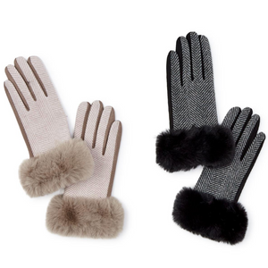 Herringbone Gloves (Black/Grey, Taupe/Cream)