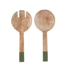 Load image into Gallery viewer, Wood + Enamel Salad Servers
