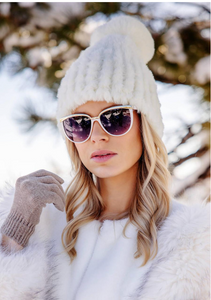 Knitted Faux Fur Pom Hat (Whiskey, Ivory)