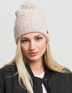 Cable Pom Pom Hat (Grey, Cashew)