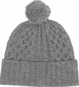 Cable Pom Pom Hat (Grey, Cashew)