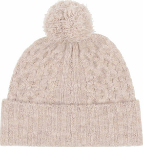 Cable Pom Pom Hat (Grey, Cashew)