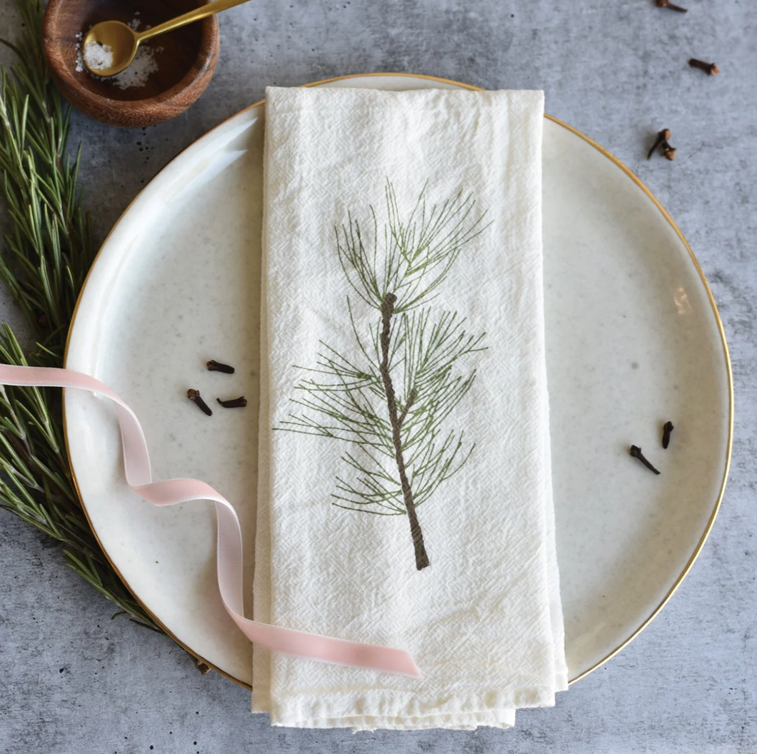 Handmade Winter Greens Cloth Napkins, Set of 4 Designs