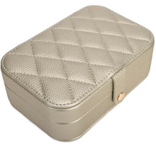 Load image into Gallery viewer, Leah Quilted Travel Jewelry Box (Pearl, Gold)
