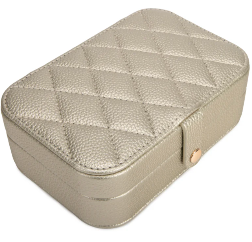 Leah Quilted Travel Jewelry Box (Pearl, Gold)