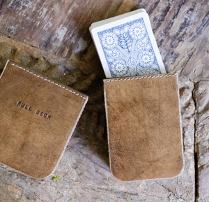 Brown Leather Card Case with Playing Cards